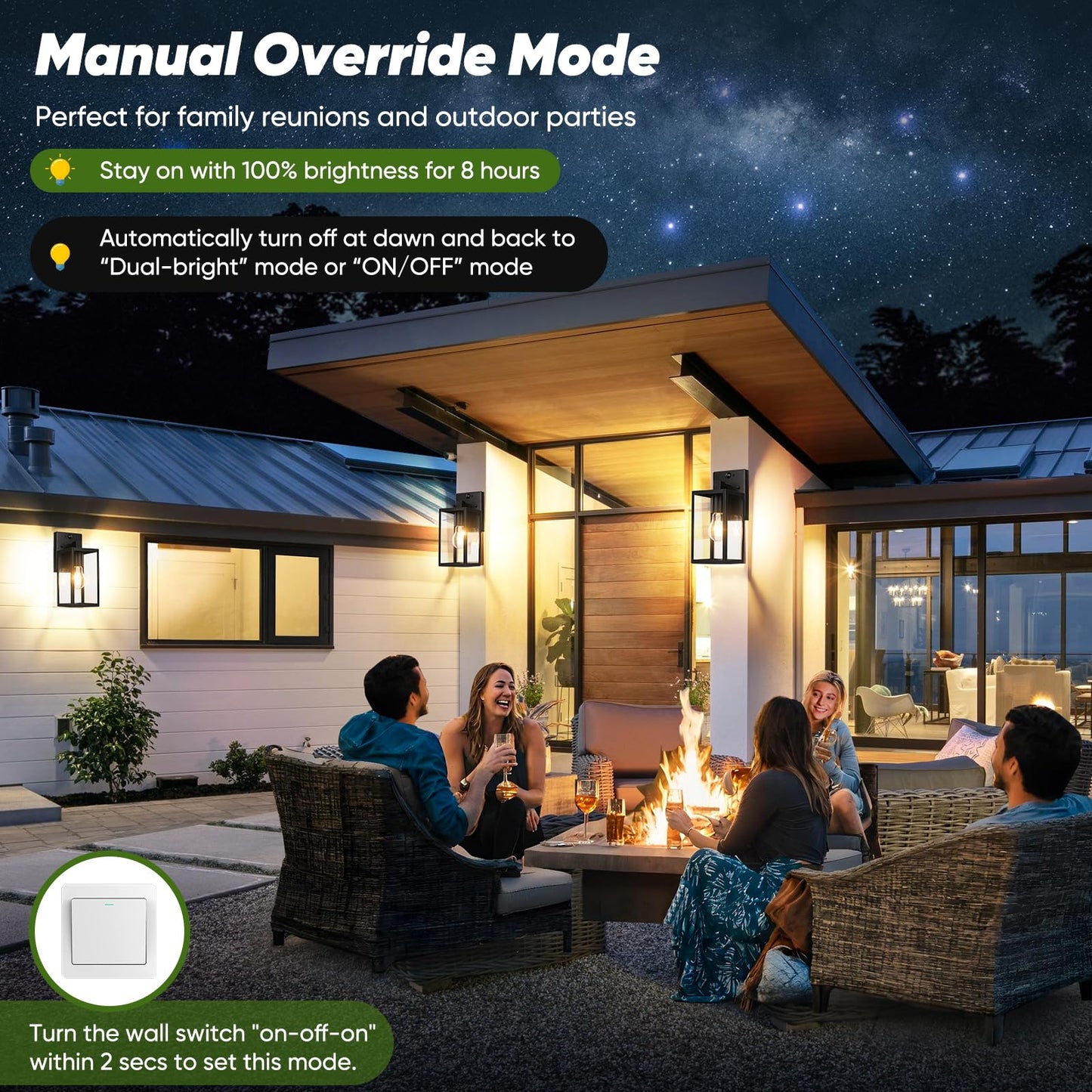 BesLowe 2-Pack Motion Sensor Outdoor Wall Lights, 10.6in, Black, 3 Lighting Modes, Model 1030MR, Dusk to Dawn Sconce Lanterns
