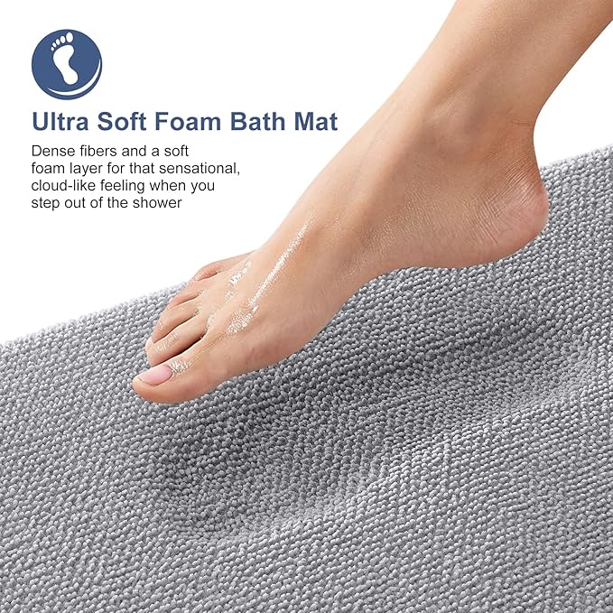 OLANLY Toilet Rugs U-Shaped 24x20, Extra Soft Absorbent Thick Memory Foam Contour Bathroom Rugs, Dry Quickly, Machine Washable, Non-Slip Toilet Bath Mat, Home Decor Accessories, Grey