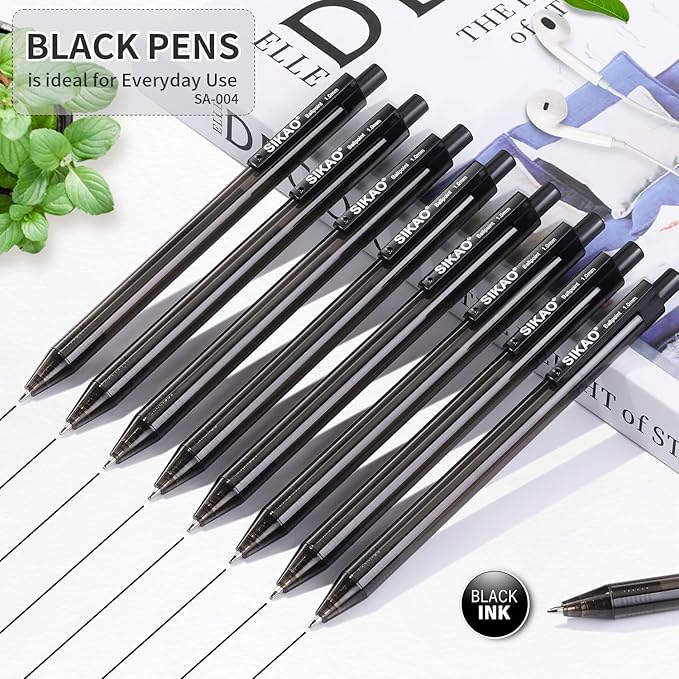 Black Pens Bulk, 60 Pack Retractable Ballpoint Pens, Black Ink 1.0mm Medium Point, Smooth Writing No-Smear, Click Pens for Teachers, Students, Restaurant Servers School & Office Supplies