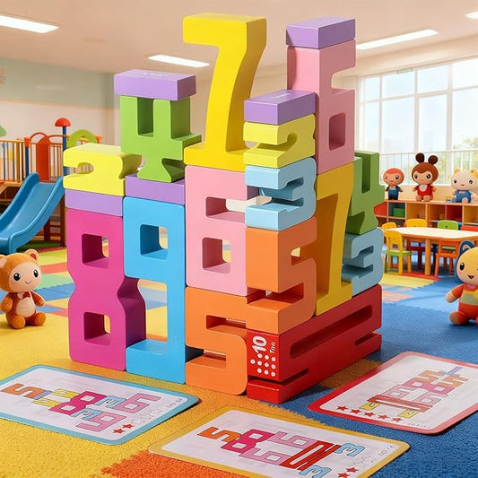 20PCS Montessori Inspired Wooden Number Building Blocks-Math Stacking Number Blocks for 3+ Years Old Kids 1-10 Number Game Balance Competition Toy – Unlock Your Kids Potential