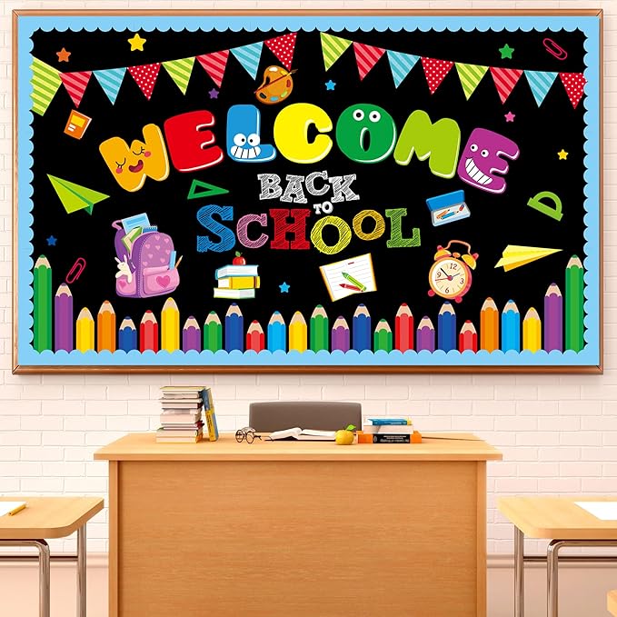 Welcome Bulletin Board Decorations Back to School Colorful Classroom Decoration Welcome Back Bulletin Board Set Cutouts for School Office Chalkboard Wall Door Decor Supplies
