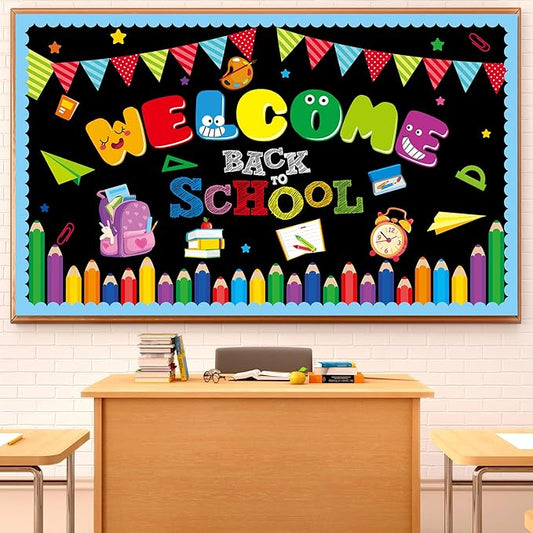 Welcome Bulletin Board Decorations Back to School Colorful Classroom Decoration Welcome Back Bulletin Board Set Cutouts for School Office Chalkboard Wall Door Decor Supplies