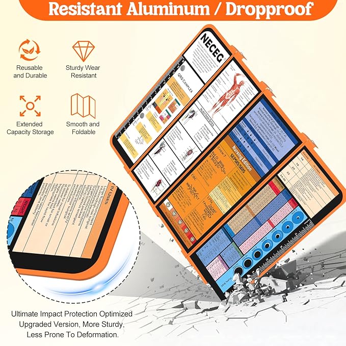 Nursing Clipboard Foldable-4 Layers Aluminum Nurse Foldable Clipboard Nursing Medical Edition Cheat Sheets, Pocket Size Pen Clip for Nurses Students School and Doctors-Orange Christmas Gifts Idea