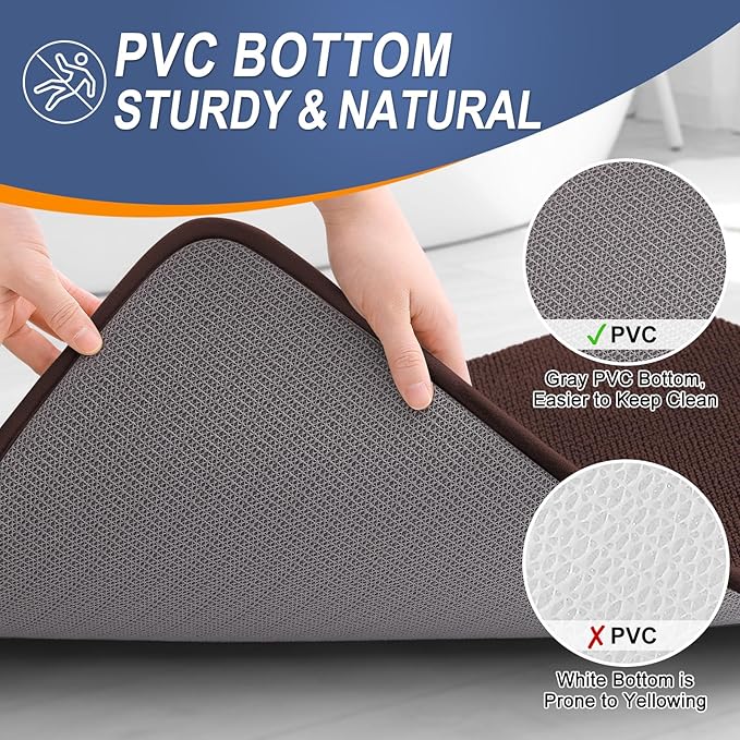 OLANLY Thick Memory Foam Bath Mat Rug 47x17, Extra Soft Absorbent Bathroom Rug, Quick Dry Bath Mats, Non-Slip, Machine Washable Carpet for Bathroom, Tub and Shower, Home Decor Accessories, Brown
