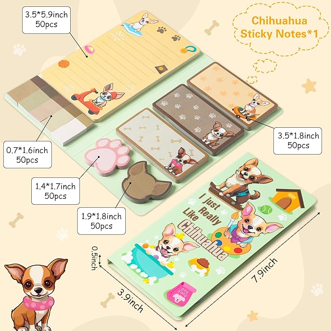 B1ykin Cute Sticky Notes Set - I Just Really Like Chihuahua Self-Stick Notes Pad, 550 Sheets Writing Memo Pages Sticky Notepad for Teacher Appreciation Gift, School Party Supplies (Chihuahua)