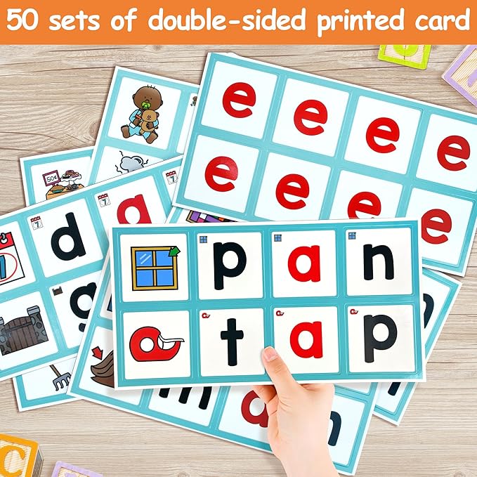 ABCxGOOD CVCE Word Building Pocket Charts with 50 Phonics Flash Cards Classroom Must Haves, CVCE Literacy Games for Beginners in Reading and Spelling.