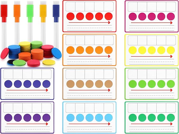 Nezyo 10 Pcs Phonemic Awareness Games Dry Erase Board Phonics Games with Magnetic Button and Pen Educational Gift for Kindergarten Classroom Kids Letter Sound Science Reading(10 Colors)