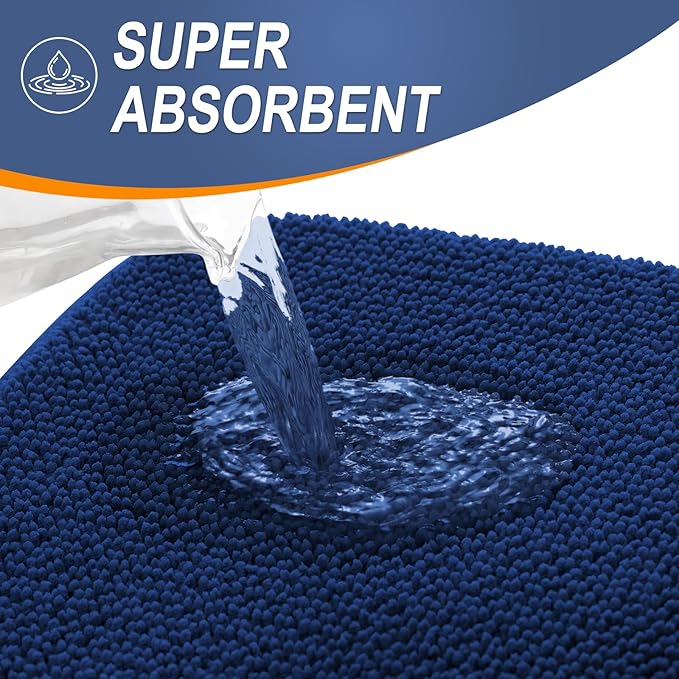 OLANLY Thick Memory Foam Bath Mats Rugs 40x24, Extra Soft Absorbent Bathroom Rug, Quick Dry Bath Mat, Non-Slip, Machine Washable Carpet for Bathroom, Tub and Shower, Home Decor Accessories, Navy
