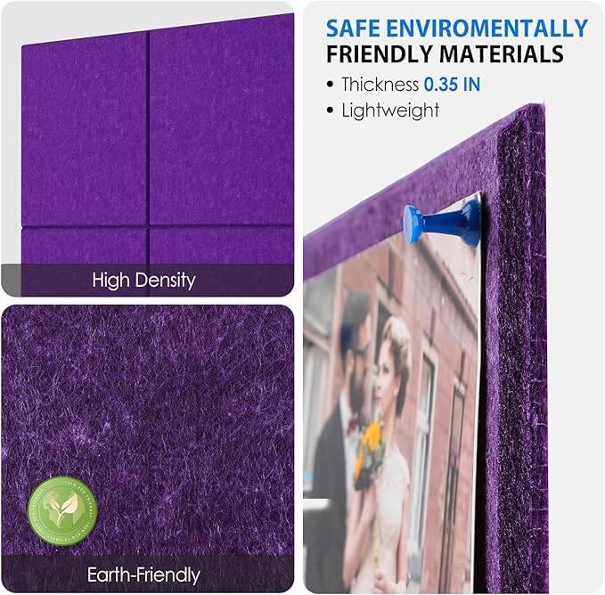 MaxGear Large Cork Board for Wall 36" x 24", Violet Bulletin Board, 6 Pack Felt Wall Tiles with Pushpins, Cork Boards for Office Push Pin Board Tack Board Felt Board