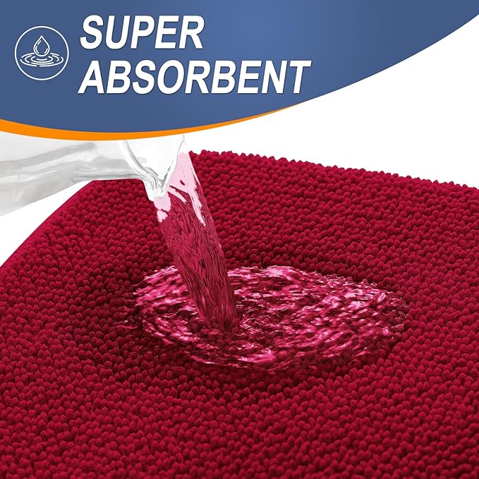 OLANLY Thick Memory Foam Bath Mats Rugs 24x16, Extra Soft Absorbent Bathroom Rug, Quick Dry Bath Mat, Non-Slip, Machine Washable Carpet for Bathroom, Tub and Shower, Home Decor Accessories, Red