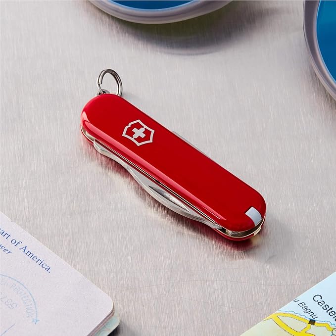 Victorinox Jetsetter Swiss Army Knife, Compact 7 Function Swiss Made Tool with Scissors, Magnetic Phillips Screwdriver and Key Ring – Red