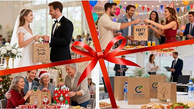Simple Deluxe 100 Pack Kraft Paper Bags with Handles 10x5x13 - Made in USA -15 Lb Max Load - 100% Recycled Natural Brown Shopping Bags for Retail, Gifts & Merchandise (Premium 90GSM)