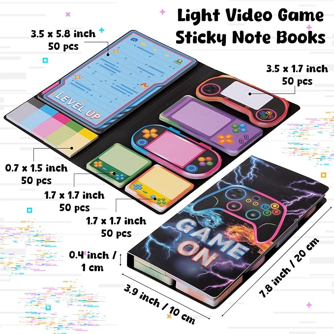B1ykin Cute Sticky Notes Set - Level Up Video Game Shaped Self-Stick Notes Pad, 550 Sheets Writing Memo Pages Sticky Notepad for Teacher Appreciation Gifts, School Office Supplies (Light Video Game)