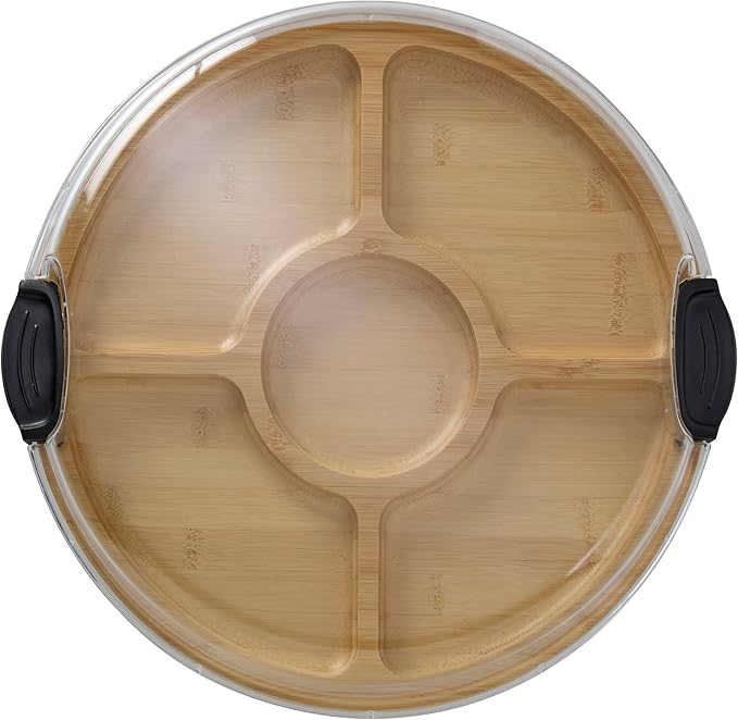 FARBERWARE Build-a-Board Cutting Board with Five Compartments and Clear Locking Lid for Charcuterie, Snacks, and More, Bamboo
