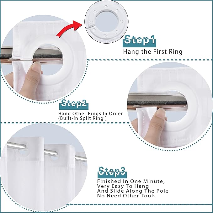 Conbo Mio No Hook Shower Curtain with Snap in Liner Set, Hotel Luxury White Shower Curtains for Bathroom with See Through Top Window, Waterproof, Washable 71W x 74H