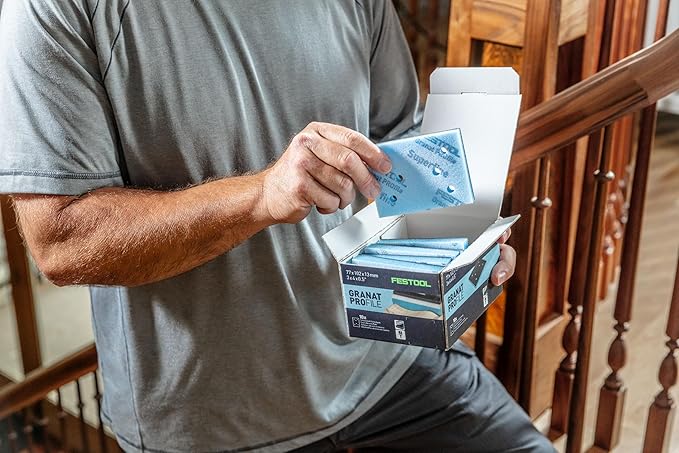 Festool 578808 Granat PRO Medium 3x4 (80x133 mm) Profile Sanding Sheets – 10 Pack | Flexible Foam Abrasive for Contours, Moldings & Curved Surfaces | Hook & Loop, 1/2" Foam Backing