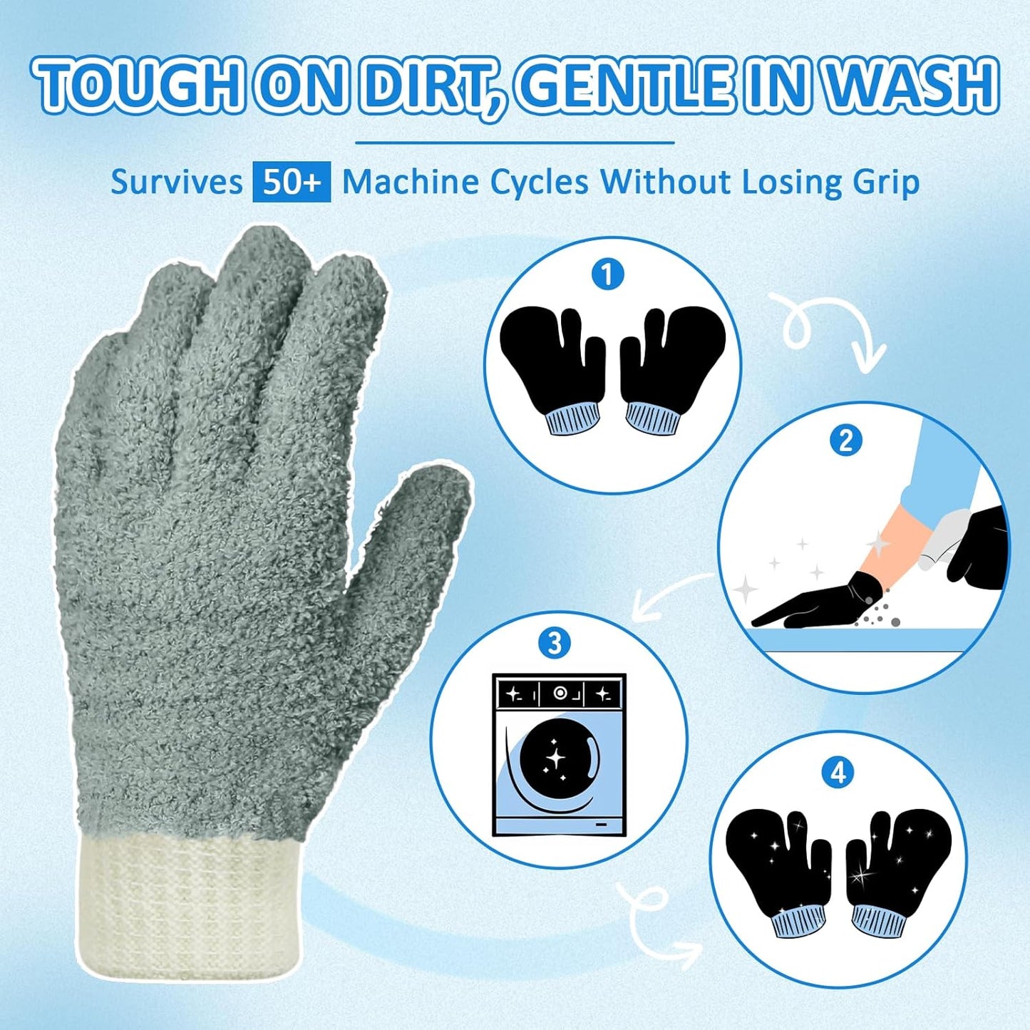 MIG4U Microfiber Dusting Gloves House Cleaning Glove for Blinds, Windows, Shutters, Furniture, and Car, Reusable Lint-Free Gray 2 Pairs S/M