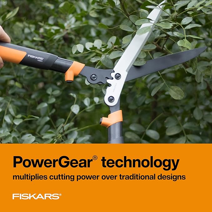 Fiskars 23" Hedge Shears, Hedge Clippers with PowerGear2 Technology that Multiplies Power for Less Effort, Garden Shears with SoftGrip Handles and Shock-Absorbing Bumpers