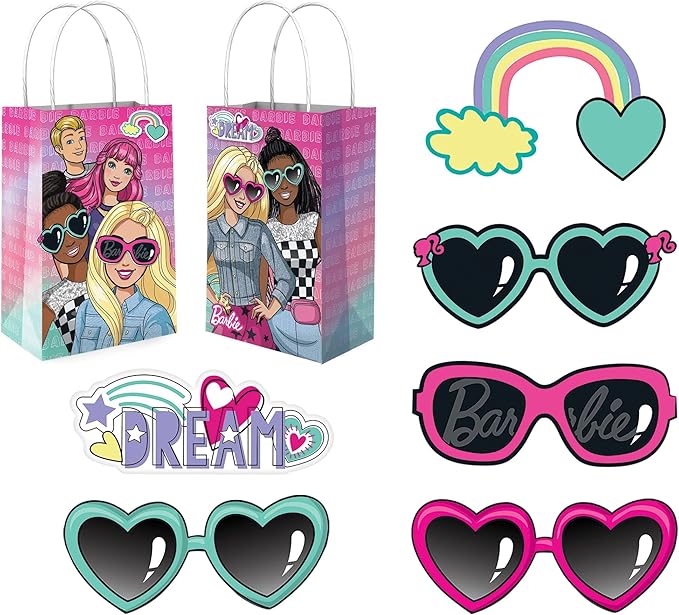 Multicolor Barbie Dream Together Create Your Own Paper Bag with Add-ons (Pack of 8) - 8.25" X 5" X 3.25" - Perfect for Kids' Parties & Gifts