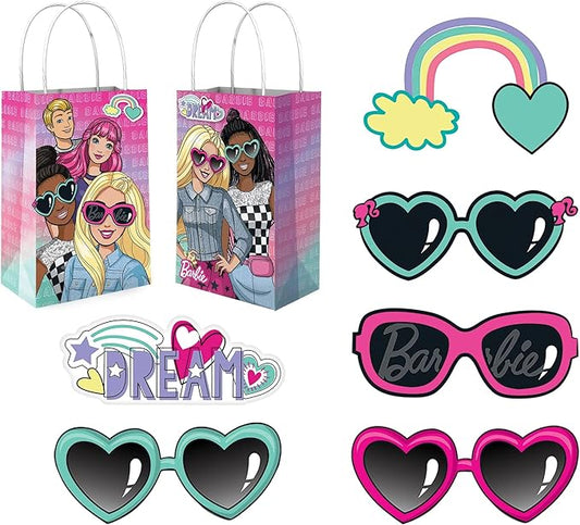 Multicolor Barbie Dream Together Create Your Own Paper Bag with Add-ons (Pack of 8) - 8.25" X 5" X 3.25" - Perfect for Kids' Parties & Gifts