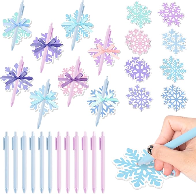 Bright Color Sticky Note - 72 Pcs Blue Purple Winter Snowflake Super Sticky Notes Memo Pads Polyester Ribbons Smooth Writing Pens Stationery Set Strong Adhesive Sticking Power School Supplies