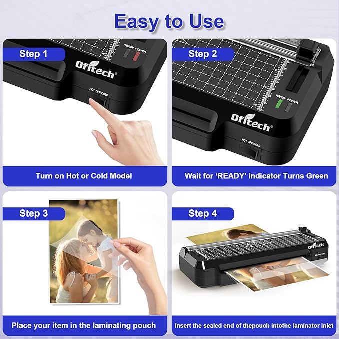9 inch Laminator Machine with 40 Laminating Sheets, 4-in-1 Thermal Laminator with Paper Trimmer & Corner Rounder, 2-Min Fast Warm Up, Hot & Cold Laminating Machine 8.5 x 11 for Office School Home