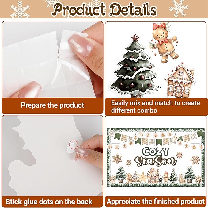 Winter Bulletin Board Decorations Winter Cozy Season Bulletin Board Set Gingerbread Snowflake Cutouts Classroom Decoration for School Home Chalkboard Wall Door Decor Holiday Xmas Party Supplies