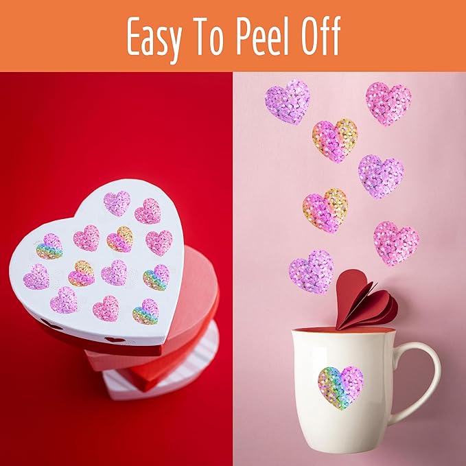 500 Glitter Heart Stickers, Pink Metallic Sparkling, Waterproof Self Adhesive Reflective Heart Stickers for Wedding, Valentine's Day Supplies (Each Measures 1')