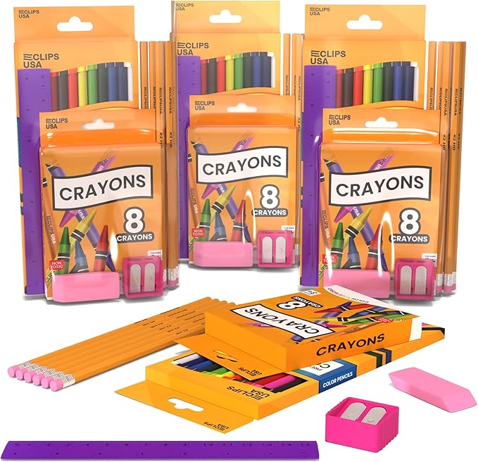 Back to School Supplies Kit for kids, School Supplies Set, school Supply Kit, Colored Pencils For Kids, Color Pencil Set, Crayons Bulk for Classroom, Wooden Pencil #2 (3)