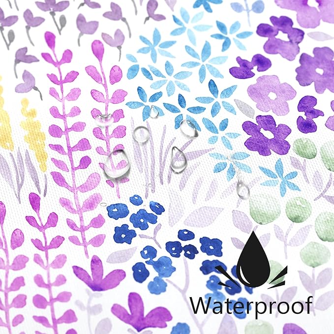 Lavender Purple Floral Shower Curtain 60x72, Colorful Boho Flower Fabric Shower Curtain, Cute Funky Watercolor Wildflower Shower Curtain Set, Cottagecore Bohemian Bathroom Decor