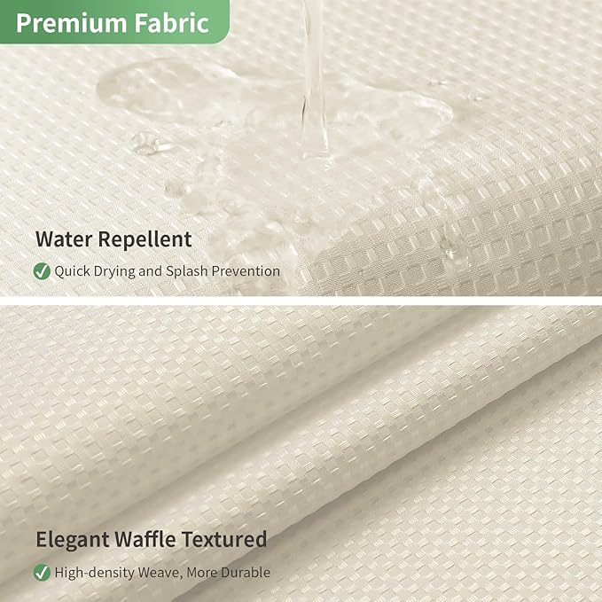 Extra Long No Hook Shower Curtain with Snap-in Fabric Liner Set,Cream Waffle Weave Shower Curtains for Bathroom,Hotel Luxury Decor Bathroom Curtain Set,Waterproof & Washable,71Wx86H