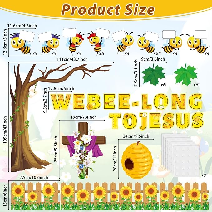 gisgfim Bee Bulletin Board Decoration Set Bee Jesus Religious Borders Cutouts for Classroom Door VBS Christian Sunday School Sunnmer Welcome Bulletin Board Craft Home Wall (We Bee-Long to Jesus)