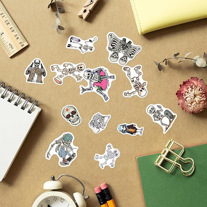 Dancing Skeleton Aesthetic Stickers Pack 50Pcs Vinyl Decals for Water Bottles Laptop Luggage Computer Phone Case Cups Teens Adults Women Kids Funny Gothic Alternative Style Hat