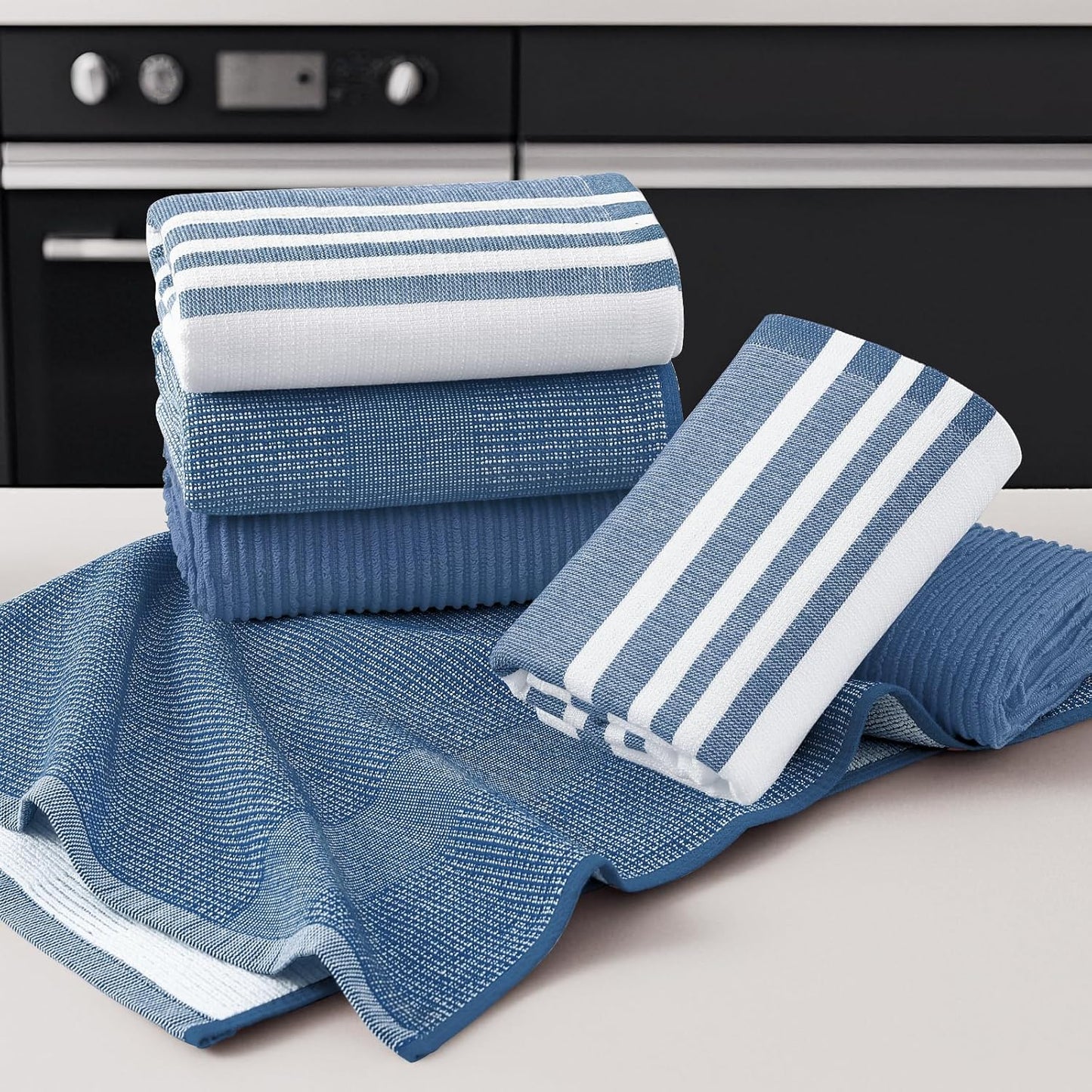 Homaxy Premium Kitchen Towels(18”x 28”, 3 Pack), Large Cotton 380 GSM Kitchen Hand Towels, Soft and Absorbent Terry Dish Towels, Multipurpose Tea Towel Set with Hanging Loop, Navy Blue