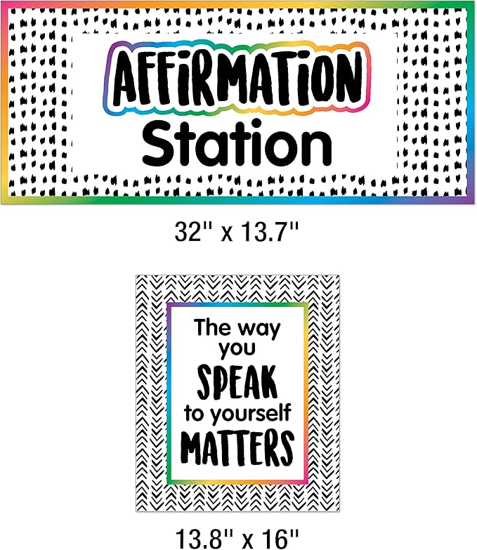 Carson Dellosa 32 pc Growth Mindset Bulletin Board Set, Motivational Poster with Affirmation Cards, Homeschool and Classroom Calm Down Corner Supplies and Boho Decor