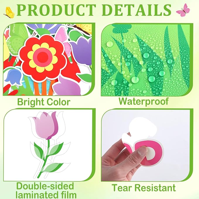 Spring Floral Bulletin Board Decorations Set Handprint Flowers Classroom Decorations Inspirational Spring Tree Flower Paper Cutouts March Bulletin Board Borders for School Chalkboard Door Supplies