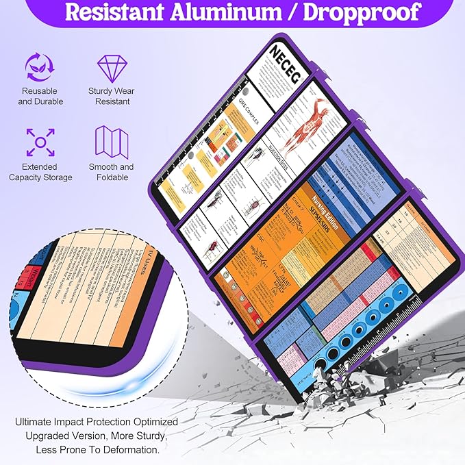 Nursing Clipboard Foldable-4 Layers Aluminum Nurse Foldable Clipboard Nursing Medical Edition Cheat Sheets, Pocket Size Pen Clip for Nurses Students School and Doctors-Purple Christmas Gifts Idea