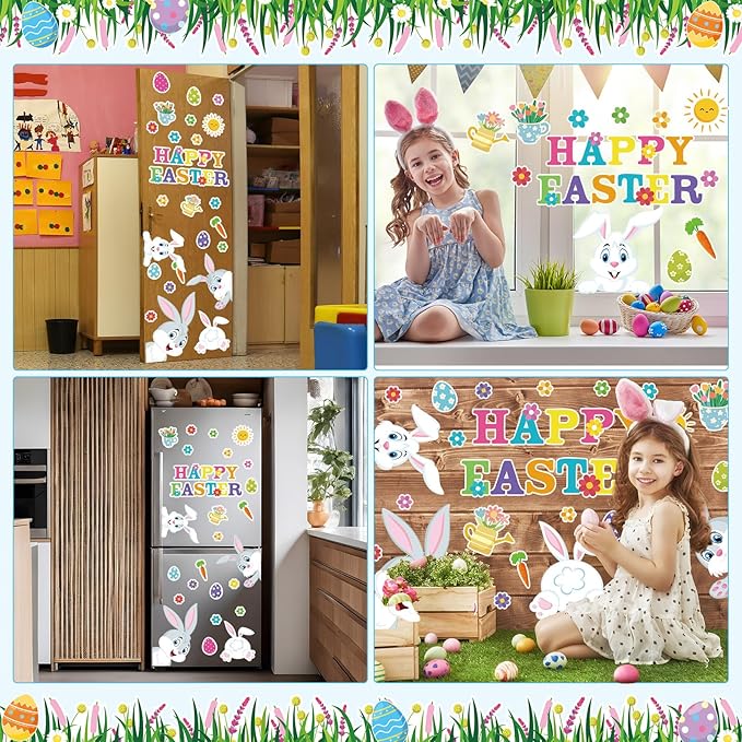 Pasimy Easter Bulletin Board Decorations Set Christian Easter Classroom Decorations Easter Bunny Egg Paper Cut Outs for School Nursery Spring Easter Birthday Party Supplies (Rabbit)