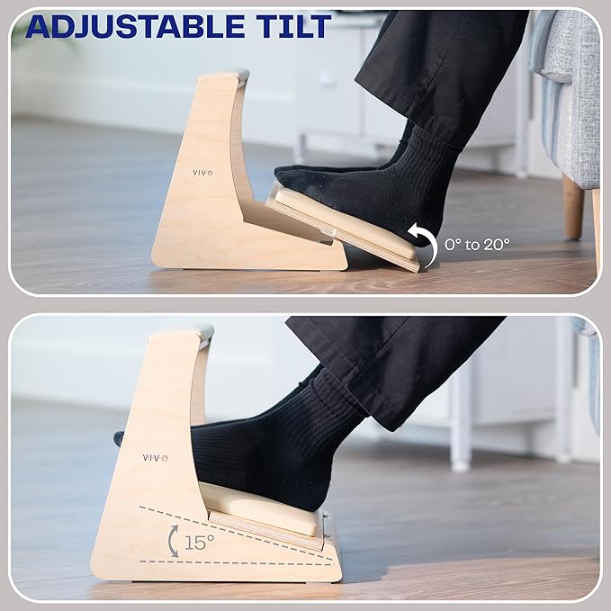 VIVO Under Desk Footrest with Hidden Storage Compartment for Shoes, Tilting Platform and Leg Rest with Thick Padding, Light Wood, STAND-FT03