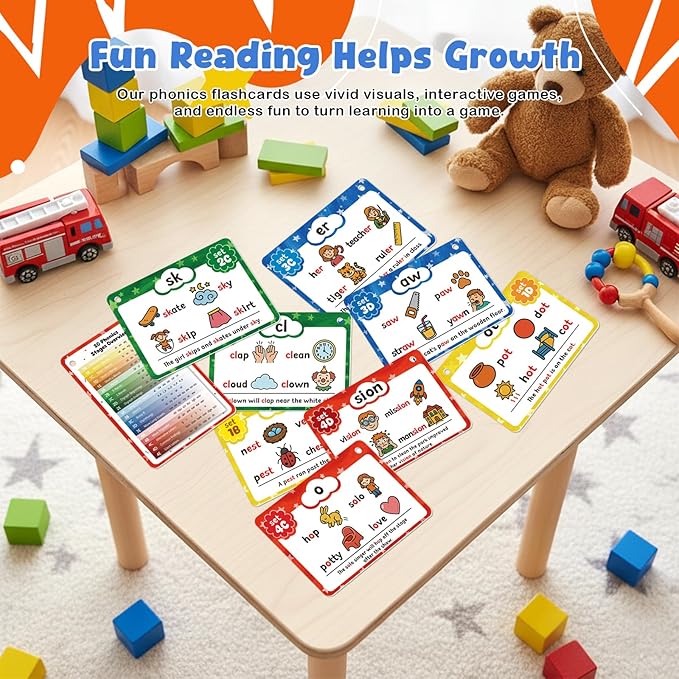 Phonics Flash Cards, Sight Words Flash Cards for Kindergarten, Learn to Read in 20 Phonic Stages, and Phonics Games for Kids Ages 4-8, Suitable for Kindergarten, First, and Second Grade