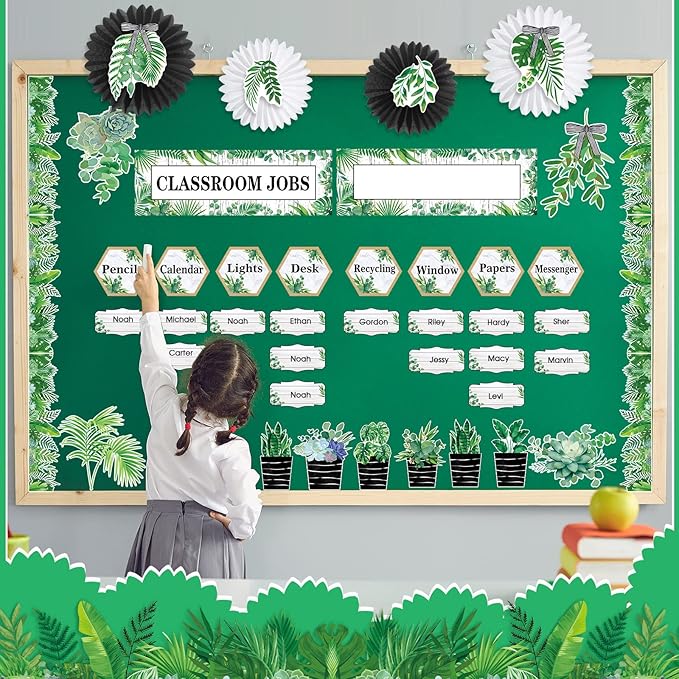 Kosiz Plant Classroom Decorations Sets Boho Greenery Bulletin Board Decor Included Welcome Banner Birthday Bulletin Board Class Jobs Chart for Eucalyptus Nature theme Back to School Classroom Decor