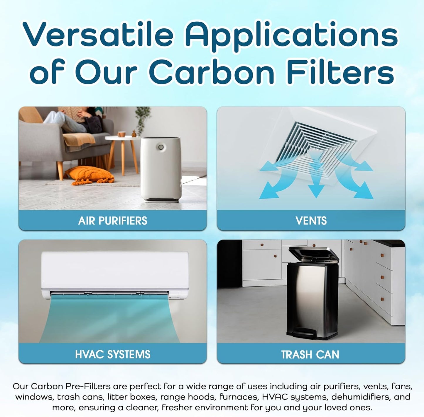 Breathe Naturally "R" Replacement Filters Compatible with Honeywell Air Purifier HPA300 or HRF-R3 Series - Activated Carbon Prefilter - Made in USA - 14"x17.2"x0.2" (Pack of 6 Carbon Prefilters)