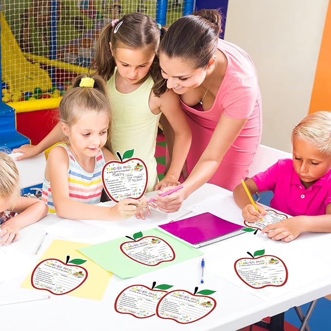 50Pcs Teacher Mail Notes to Parents, Happy Mail from Teacher, Brag Cards for Students Behavior Classroom Must Haves to Send Home for Preschool Kindergarten Elementary School Supplies (Apple)