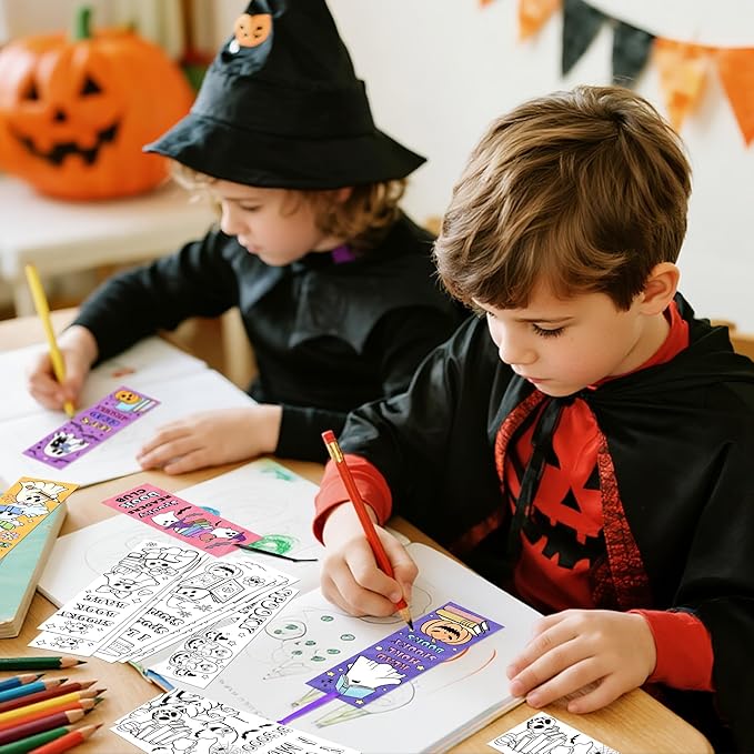 Halloween Color Your Own Bookmarks-120 Pcs Spooky Ghost Themed DIY Coloring Blank Bookmark Halloween Party Game Prize Art Craft Supplies for Students Fillers Classroom Reading Club Rewards Book Decors
