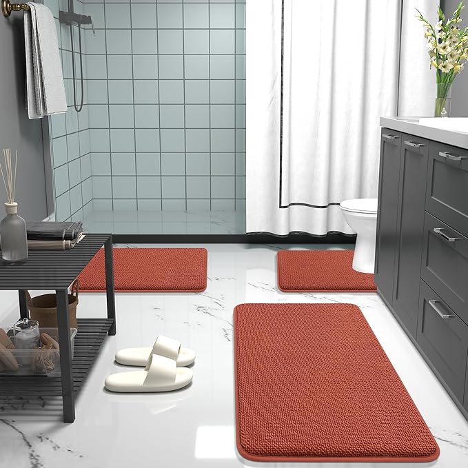OLANLY Thick Memory Foam Bath Mat Rug 30x20, Extra Soft Absorbent Bathroom Rug, Quick Dry Bath Mats, Non-Slip, Machine Washable Carpet, Tub and Shower, Home Decor Accessories, Rustic Terracotta