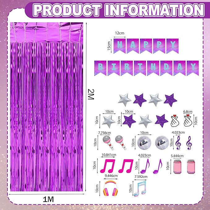 Epakh 39 Pcs Kpop Singer Disco Theme Birthday Party Decorations Includes 24 Pieces Paper Cards Decor 13 Pcs Happy Birthday Banner 2 Foil Fringe Curtain Backdrop for Photo Prop Themed Party Supplies