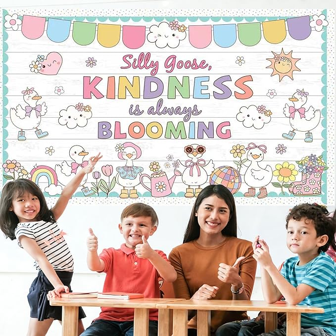 Spring Classroom Bulletin Board Set Spring Classroom Bulletin Board Set Kindness Blooming Silly Goose Sun Flowers Rainbow Cutouts Back to School Supplies for Office Sunday School Wall Door Decor