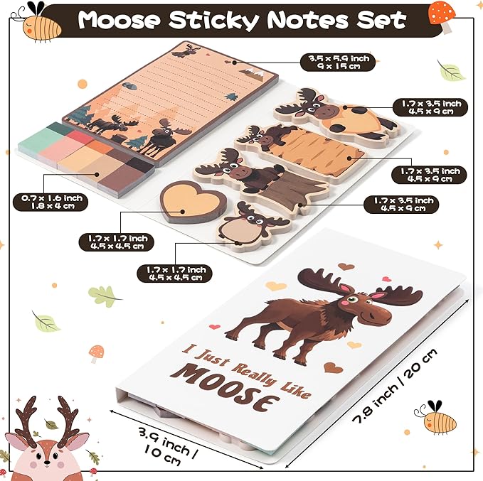 B1ykin Cute Sticky Notes Set - I Just Really Like Moose Self-Stick Notes Pad, 550 Sheets Writing Memo Pages Sticky Notepad for Teacher Appreciation Gifts, School Office Party Supplies (Heart Moose)