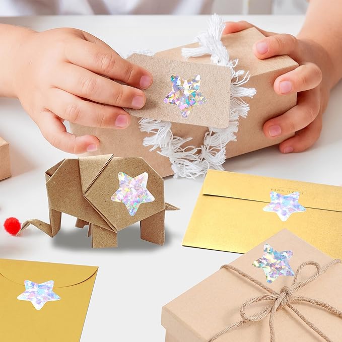 500 PCS Holographic Silvery Star Stickers, Self Adhesive Metallic Glitter Foil Stickers Reflective Star Stickers Reward Behavior Chart Labels for Kids Students Teachers Supplies