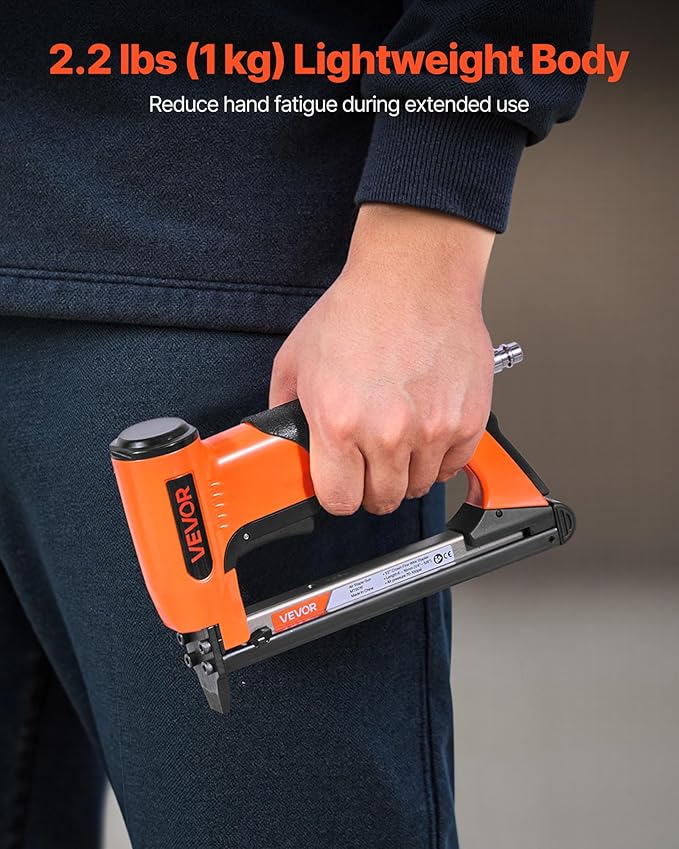 VEVOR Pneumatic Staple Gun, 21 Gauge Air Upholstery Stapler for 80 Series Fine Wire Staples 1/2" Crown 1/4"-5/8" Length, Max 150PCS Loading Air Staple Gun for Upholstering, Woodworking, DIY Projects